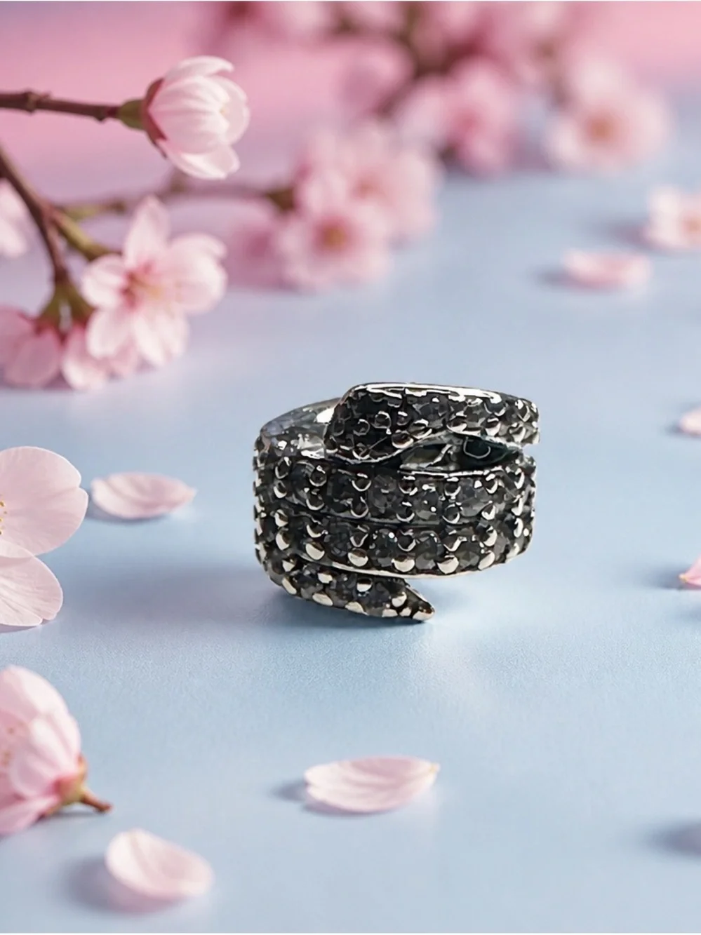 Sterling Silver Textured Snake Wrap Ring - Black Finish new with out tag